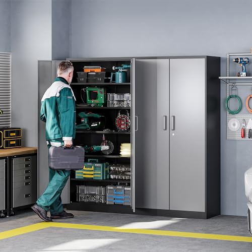 Letaya Metal Garage Storage Cabinets with Lock-72 Tall Tool Organizer Steel Lockers, 5 Adjustable Layers Shelves for Home,Office,Warehouse,Garage,(Black-72“)