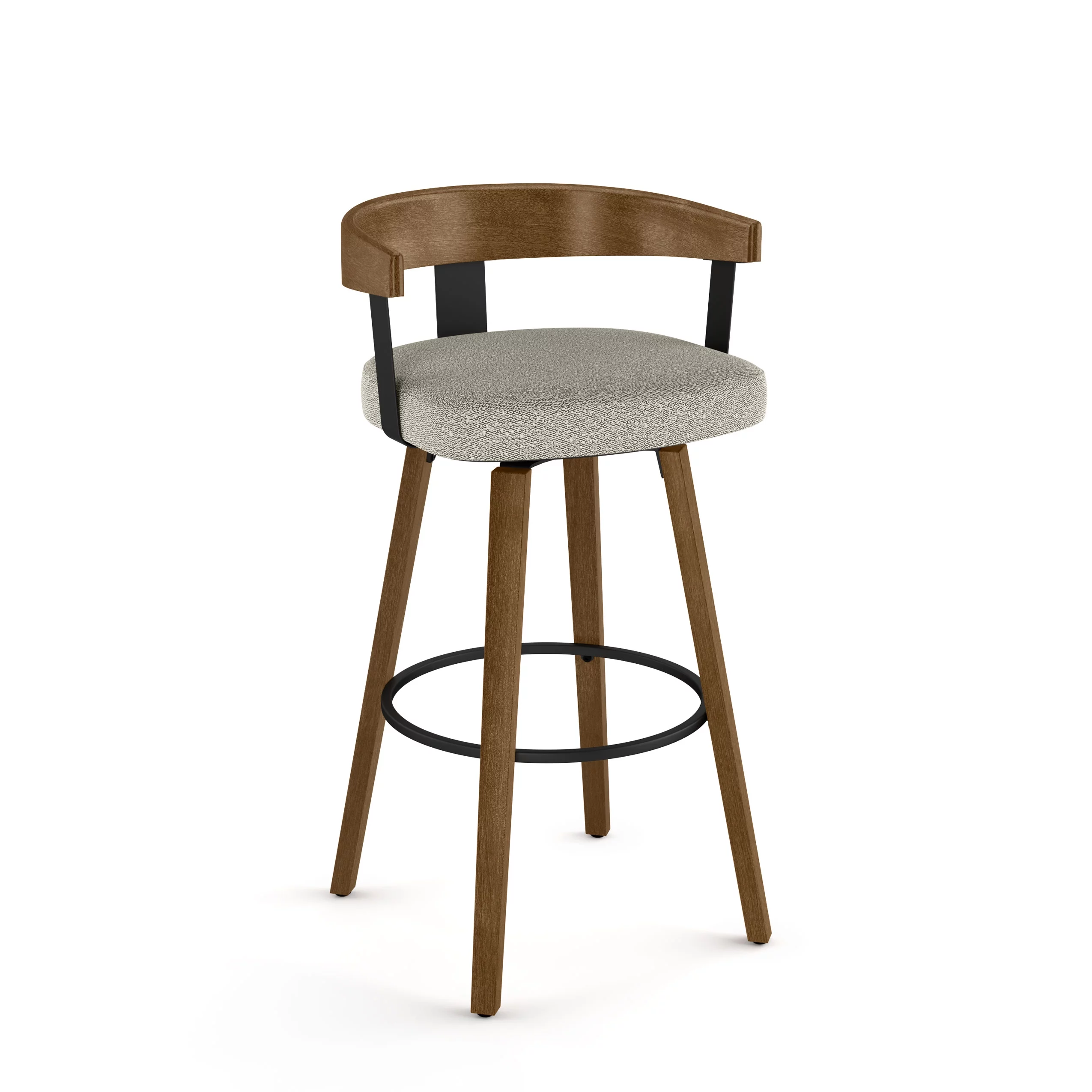 Amisco Cohen 30 In. Swivel Bar Stool - Light Beige & Grey Bouclé Polyester / Light Brown Wood
