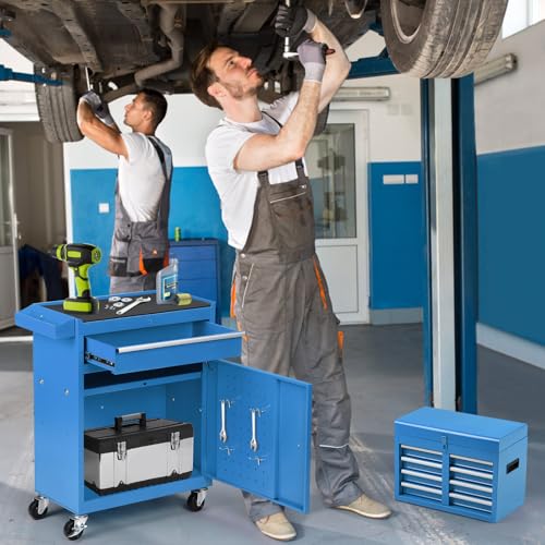 Tool Chest, 8-Drawer Rolling Tool Storage Cabinet with Wheels, Detachable Top Tool Box, and Locking Mechanism, Metal Tool Cart with Liner and 6 Hooks for Garage, Workshop, Green