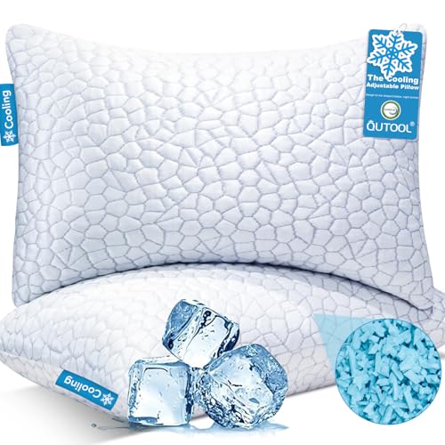 QUTOOL Enhanced Cooling Pillows for Sleeping, Shredded Memory Foam Pillows 2 Pack, Bed Pillows King Size Set of 2, Support Yet Soft Pillow for Side, Back Sleepers