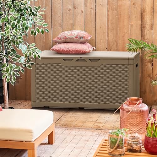 Greesum 82 Gallon Resin Deck Box Large Outdoor Storage for Patio Furniture, Garden Tools, Pool Supplies, Weatherproof and UV Resistant, Lockable, Black