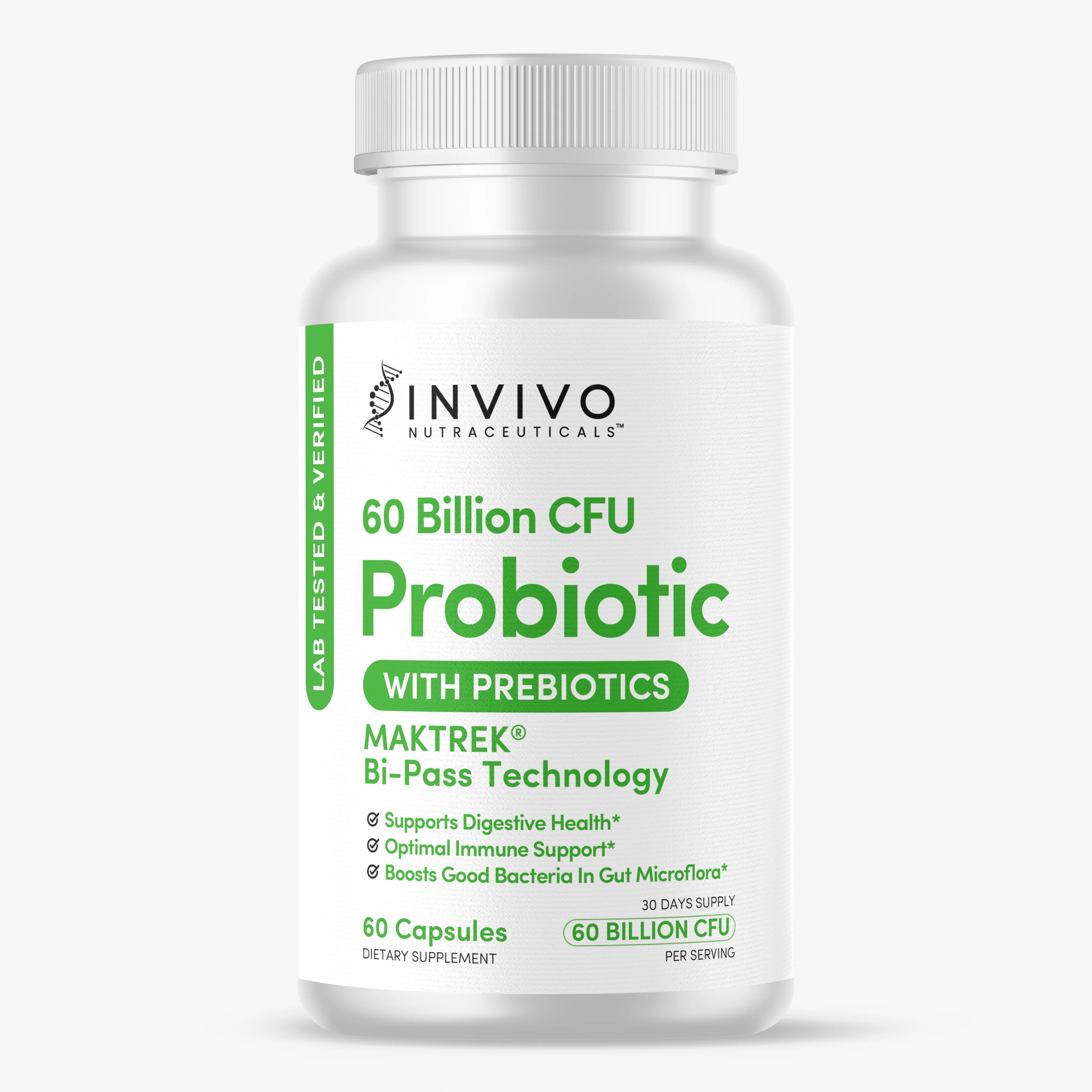 INVIVO Nutraceuticals Probiotics for Women and Men CFU 60 Billion Digestive Immune Health 60 Caps