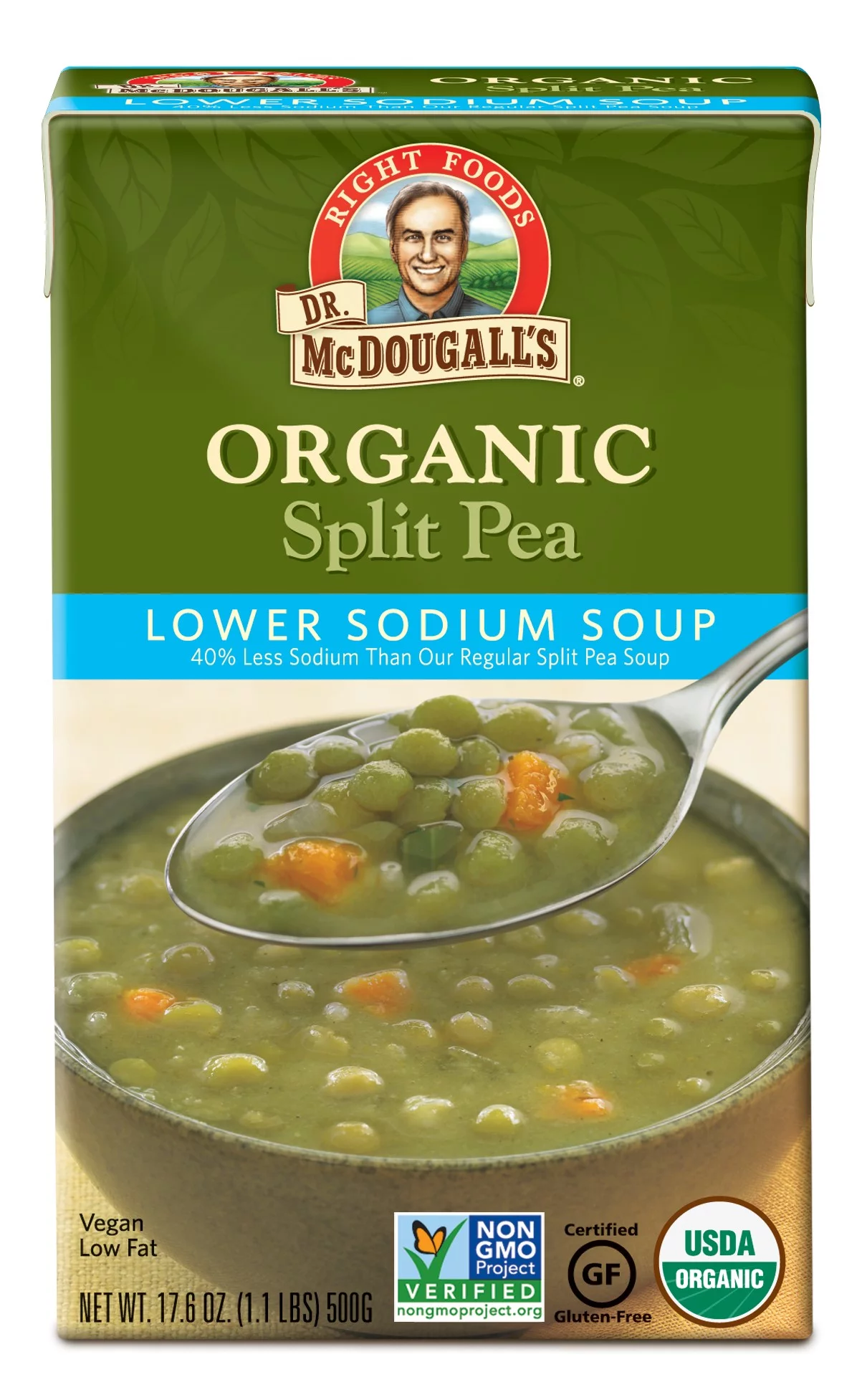 Dr. McDougall's Organic Split Pea Lower Sodium Soup - Case of 6 - 17.6 oz.