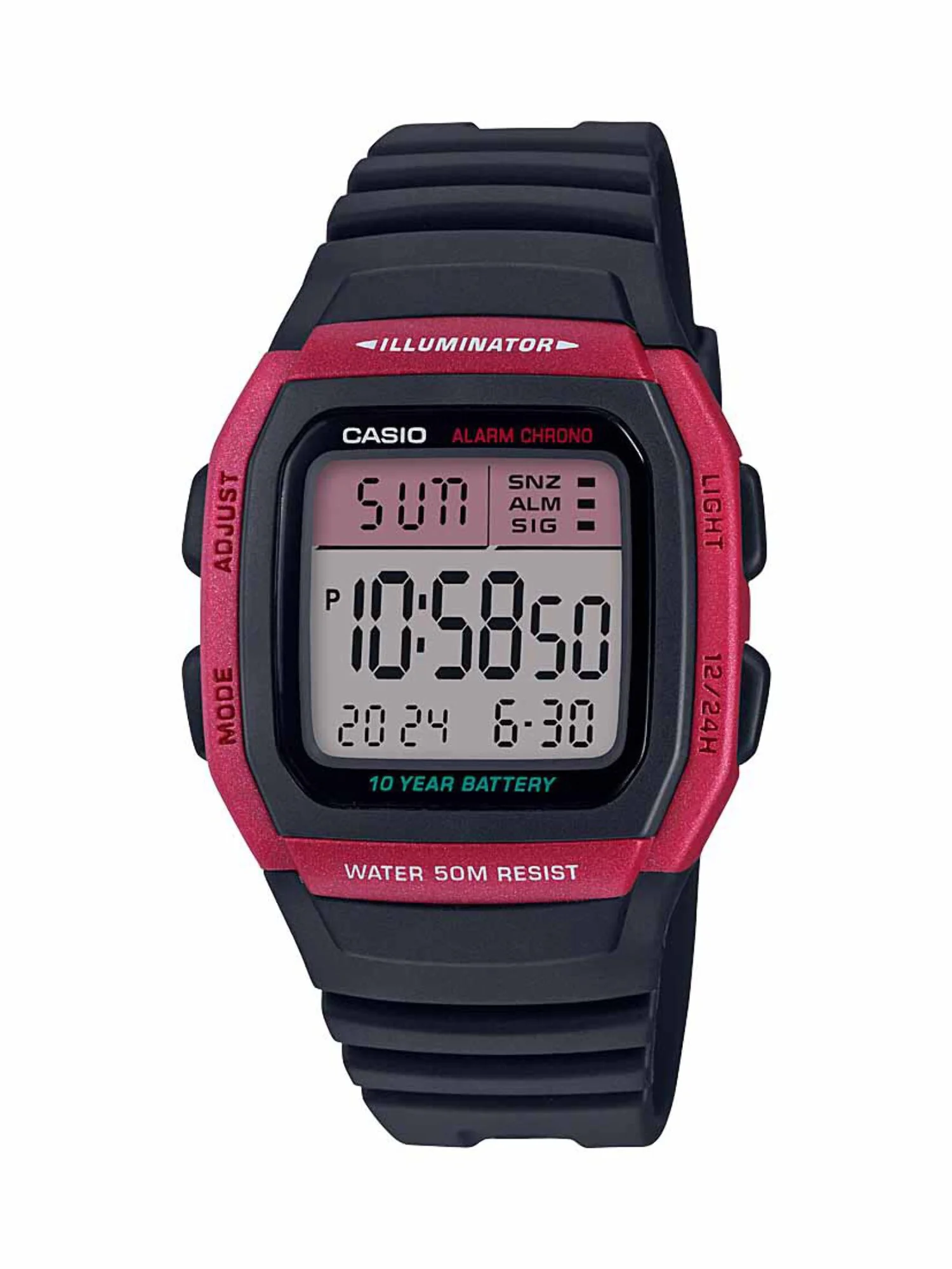 Casio Men's Sport Digital Watch, Black/Red W96H-4AV