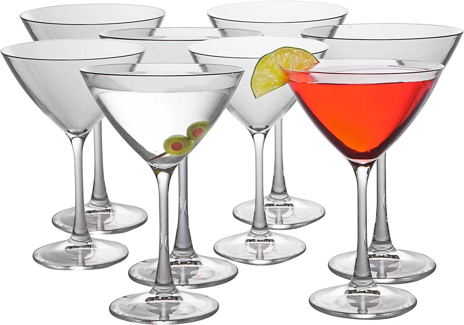 D'eco Unbreakable Stemmed Martini Glasses, 9oz- 100% Tritan- Shatterproof, Reusable, Dishwasher Safe Drink Glassware (Set of 8)- Indoor Outdoor Drinkware - Great Holiday, Housewarming & Wedding Gift