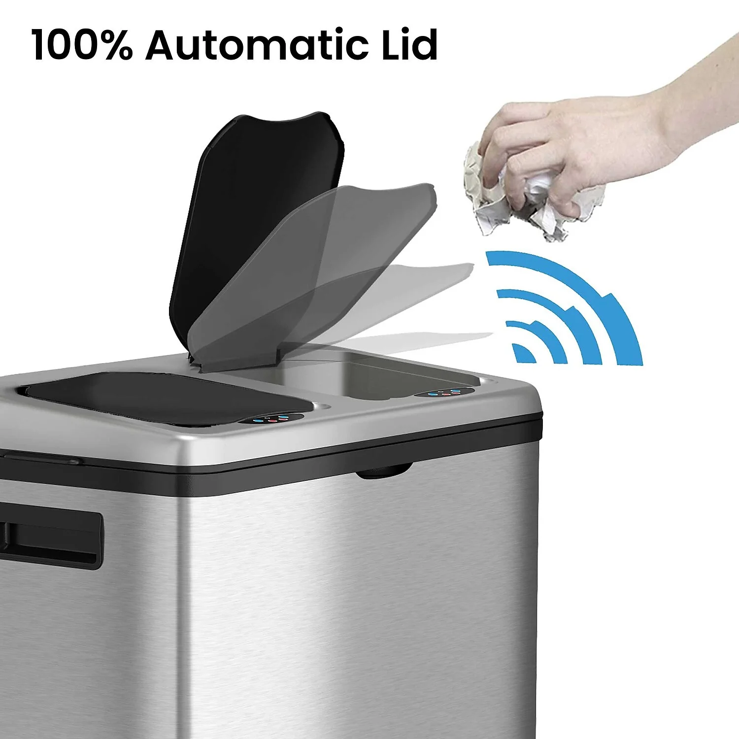 iTouchless Halo Dual Compartment Stainless Steel Sensor Recycle Bin and Trash Can 16 Gallon (RT16SS)