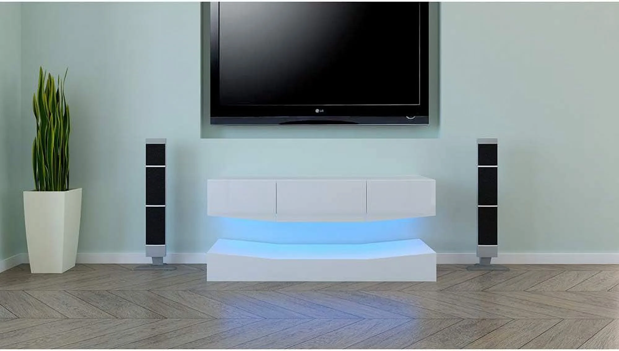 TJBOLIFE Modern TV Cabinet with RGB LED Light  High Gloss Television Stand Entertainment Center Console Table for Living Room  Floating Wall Mounted TV Console Cabinet with Two Separate S