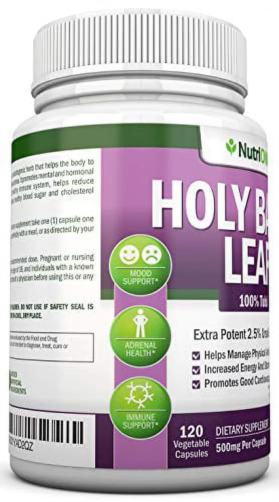 Holy Basil Leaf Extract - 500mg - 2.5% Ursolic Acid - 120 Vegan Capsules - Premium Tulsi Leaf Powder Supplement - Powerful Adaptogen for Stress and Anxiety Management - Supports Mood and Sle