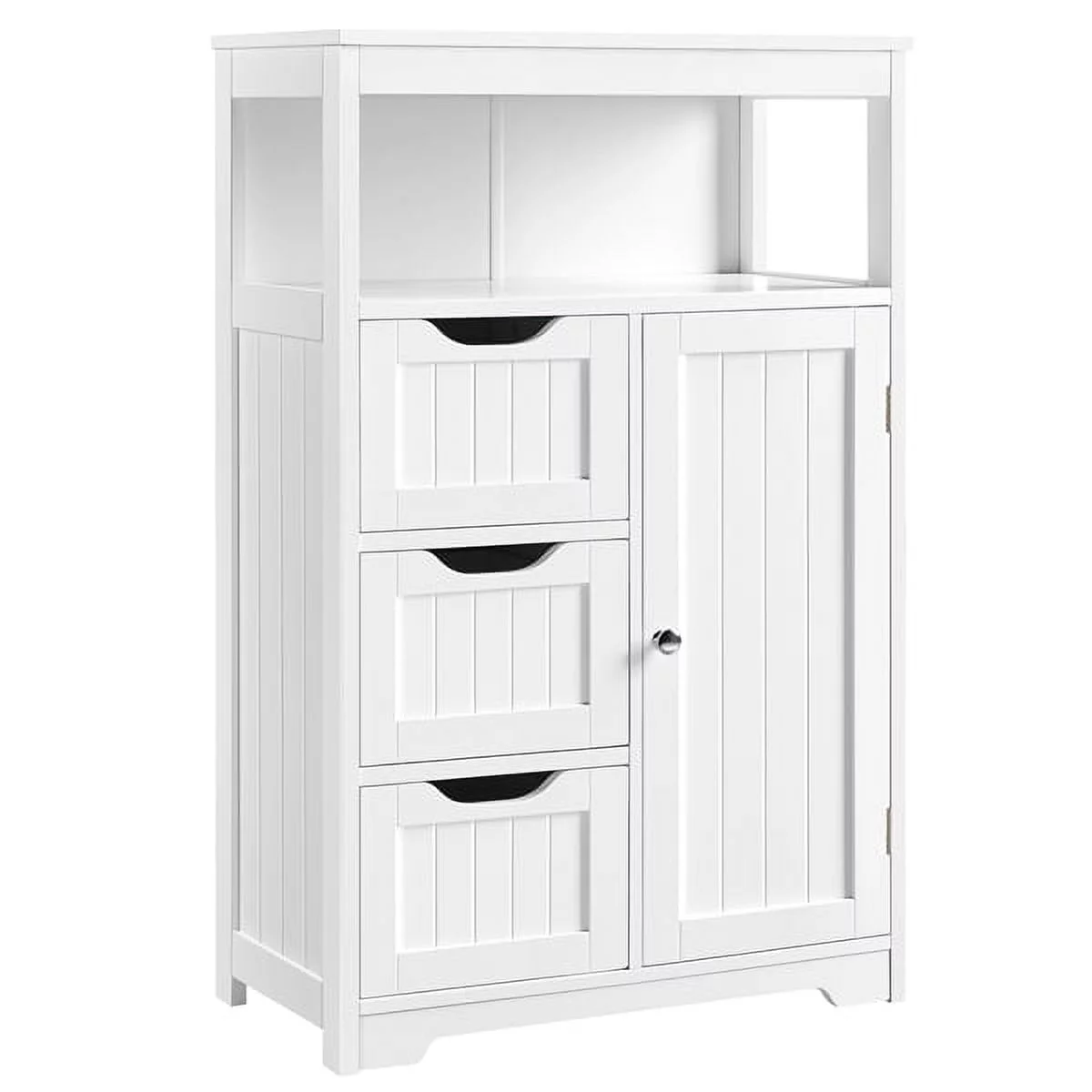 SMILE MART Wooden Floor Cabinet Bathroom Storage Organizer Multiple Tiers Shelves Cabinet for Bedroom Bathroom Living Room Cabinet,White