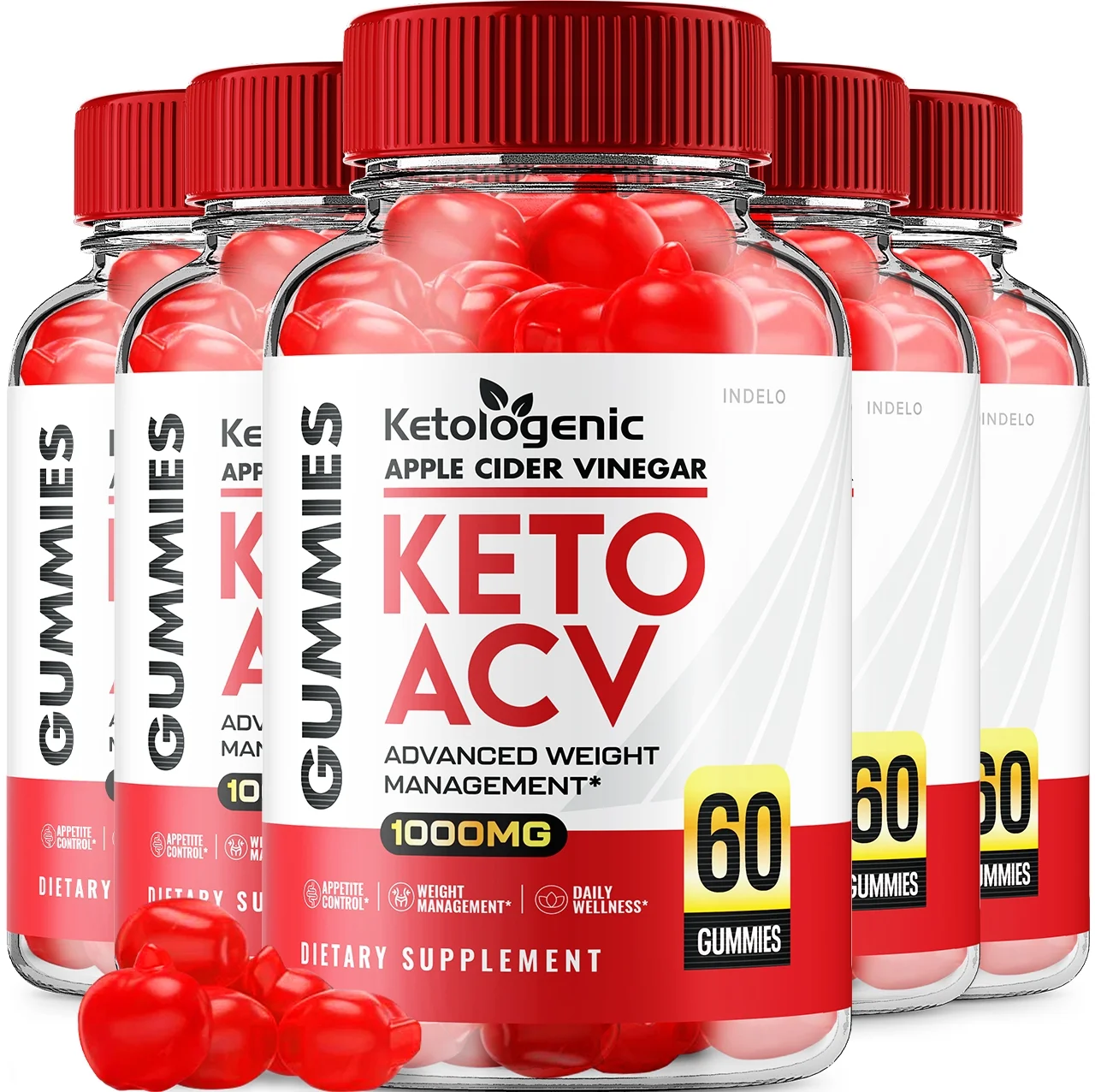 (5 Pack) Ketologenic ACV Keto Gummies Advanced Weight Loss, Ketologenic Keto Apple Cider Vinegar Gummies 1000MG, Ketologenic Keto+ACV Folic Acid Vitamin B12 (300 Gummies)