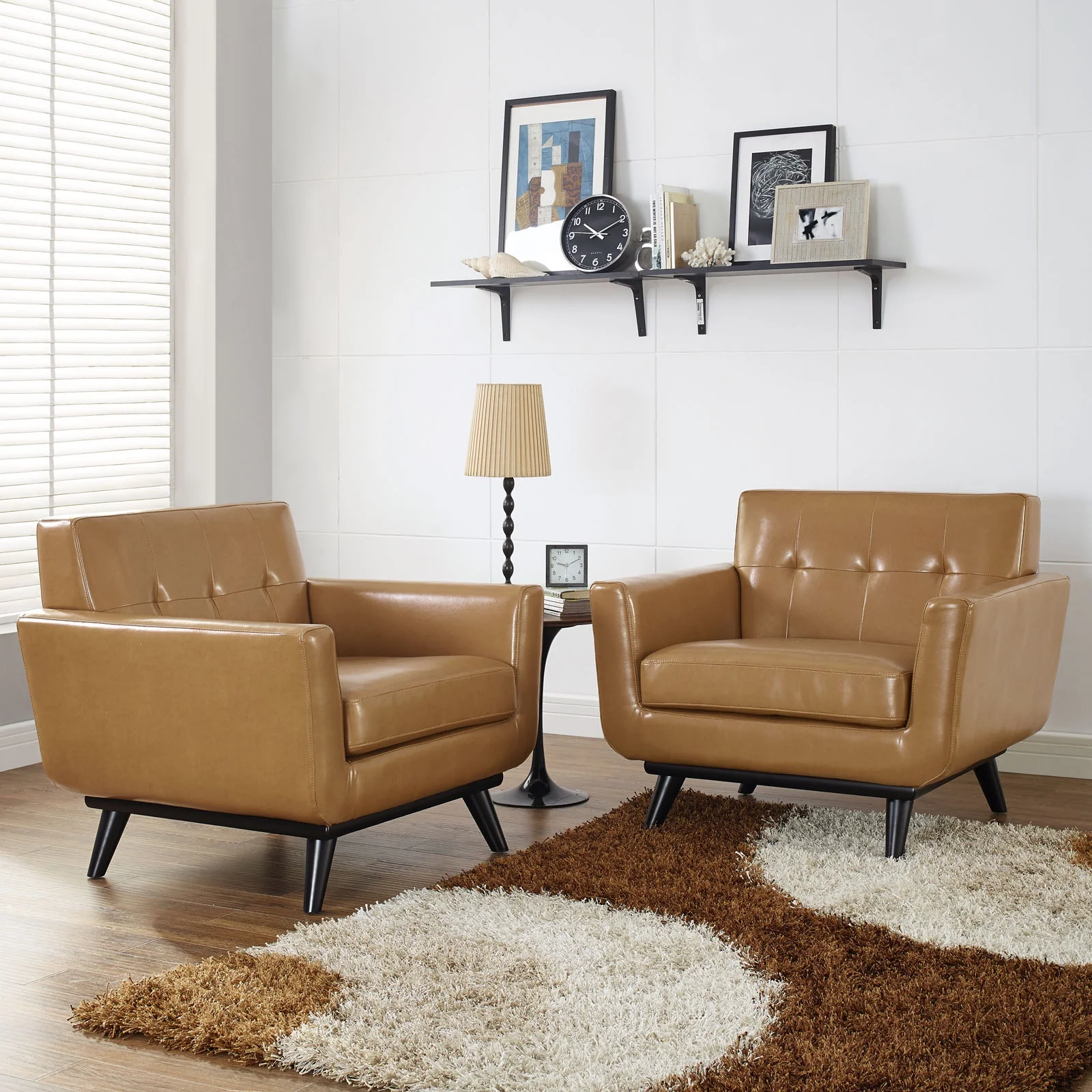 Modway Engage Leather Sofa Set in Tan