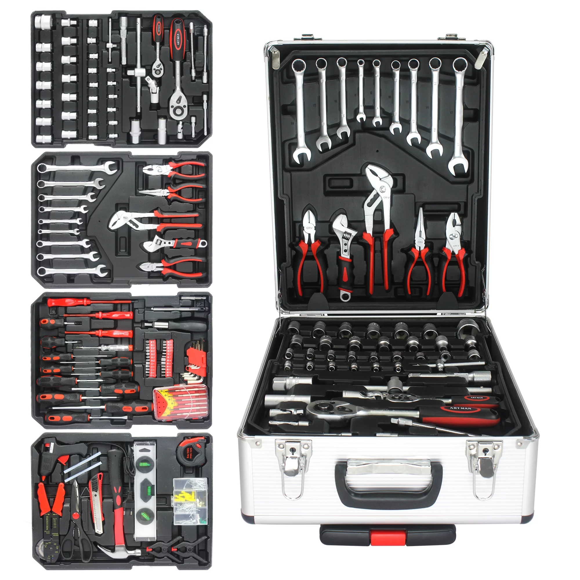 iRerts 899PCS Tool Set, White Hand Tool Box with 4 Layers of Toolset and Wheels, Household Tool Kit with Rolling Tool Box, Complete Tool Box Set for Men, Household Hand Tool Set for House Repair
