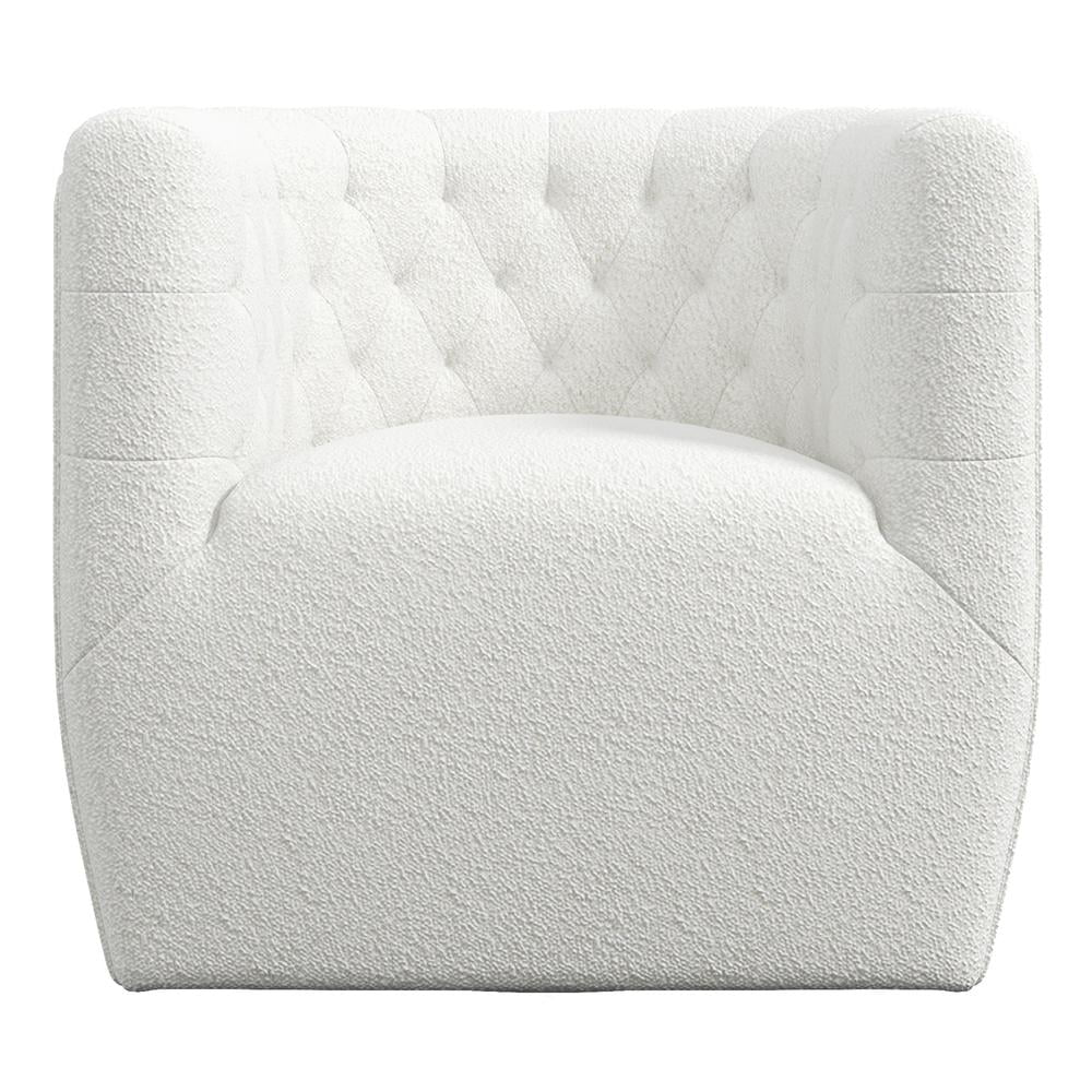 Lutton Modern Living Room Round Back Boucle Fabric Swivel Chair in Cream