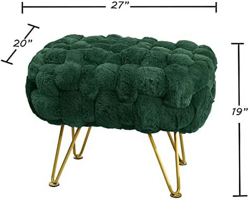 Pink Soft Faux  Ottoman Fuzzy Entryway Bench Seat 27"x20"x19" Sturdy Accent Coffee Table for Living Room Make up Vanity Fluffy Shoe Stool with Golden Legs for Bedroom Closet F