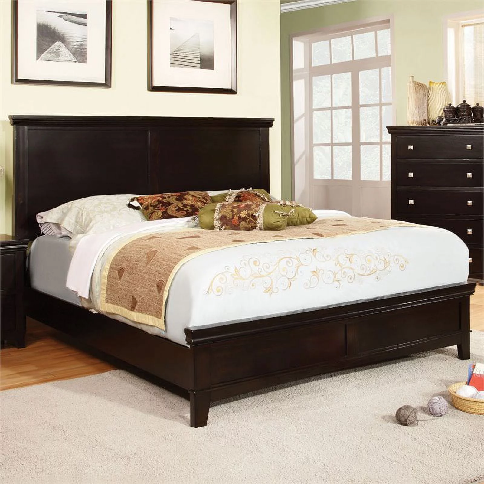 Furniture of America Brighton Contemporary Wood Veneer Platform Bed, Queen, Espresso