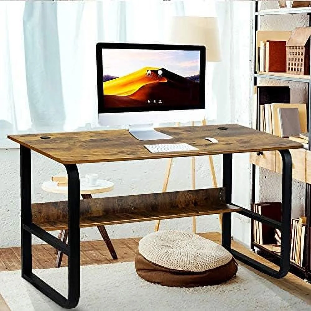 RUNFAYBIU Jerry & Maggie - Computer Desk Home Office Desk Personal Work Station Desktop Cable Accessory Book  Design Reading Writing Studying 55'' - Rustic Wood Tone