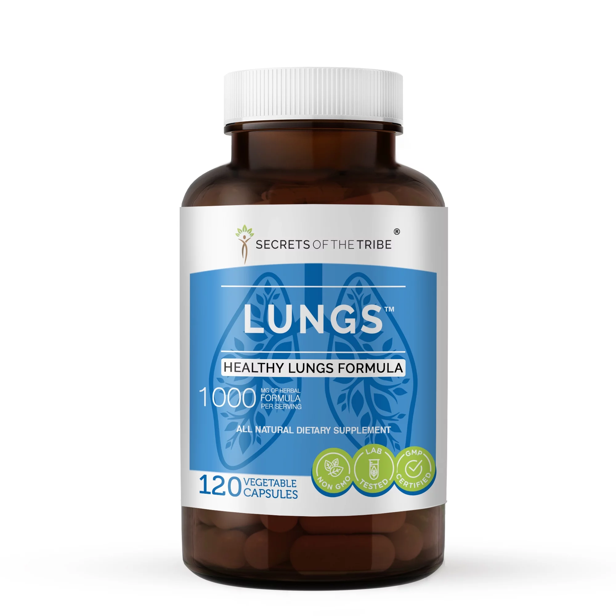 Lungs 120 Capsules, 500 mg, Licorice, Peppermint, Eucalyptus, Lungwort, Cordyceps, Ginger. Healthy Lungs Formula