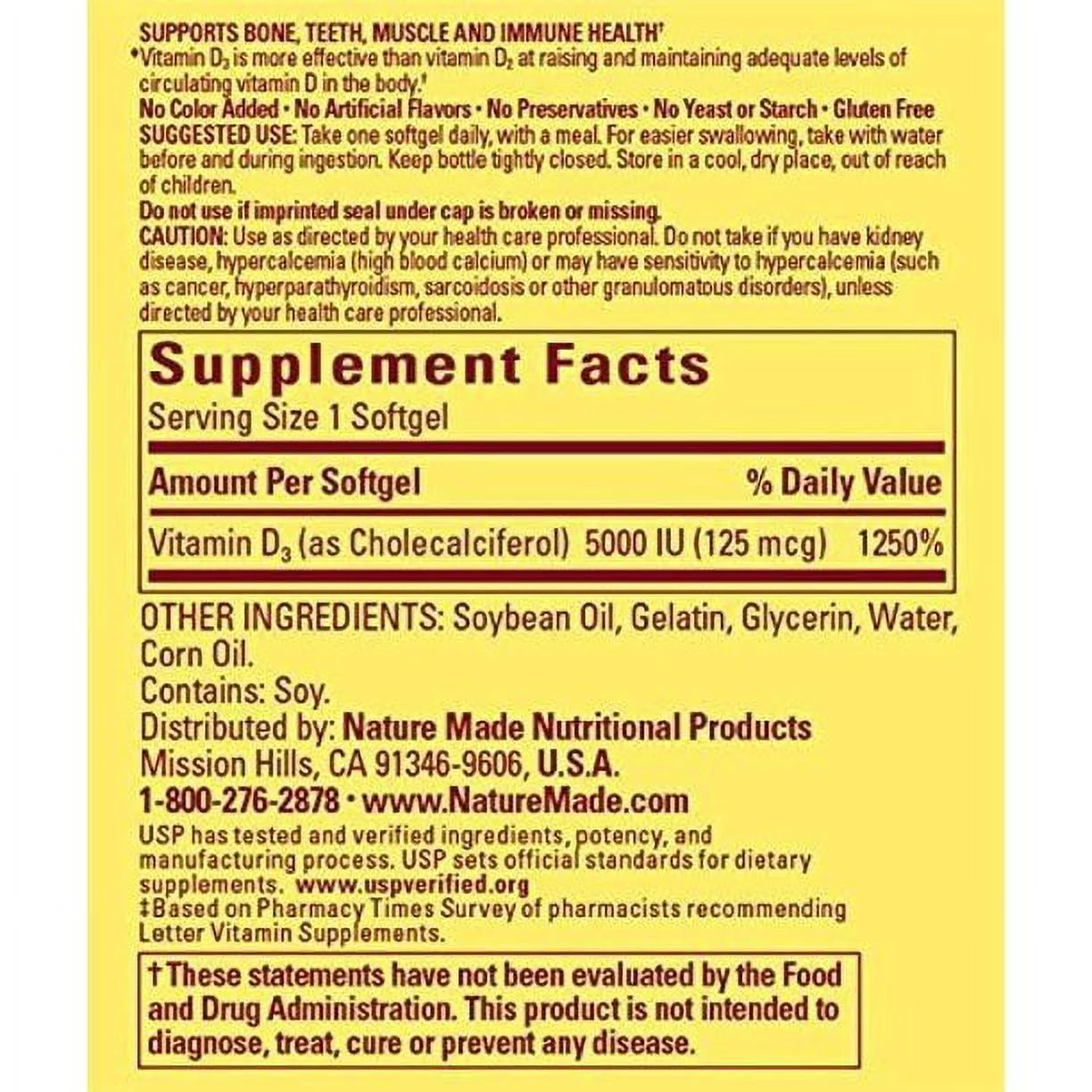 Nature Made Vitamin D3 Supplement, Supports Bone & Teeth 90 s