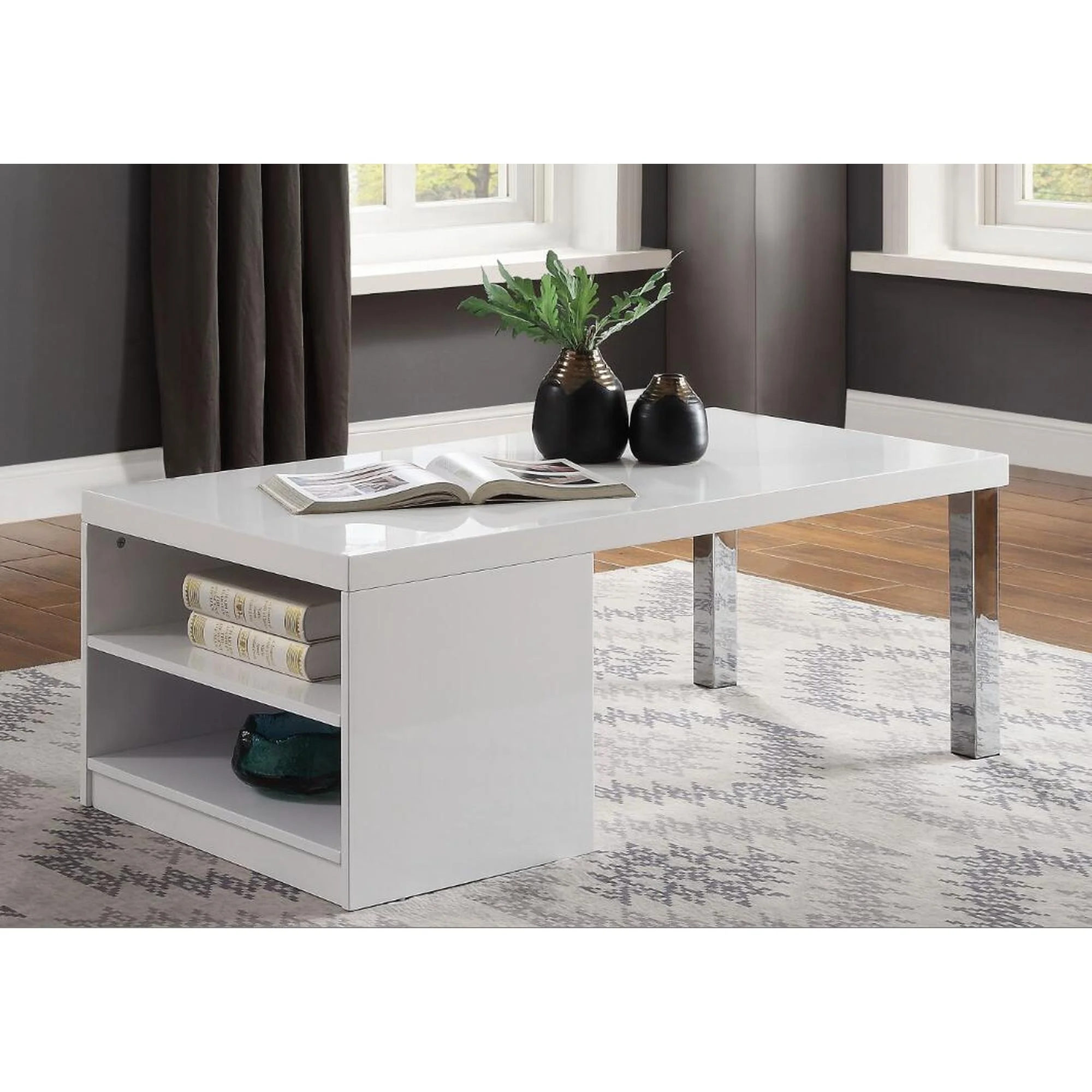 Miekor Furniture Harta Coffee Table, White High Gloss & Chrome
