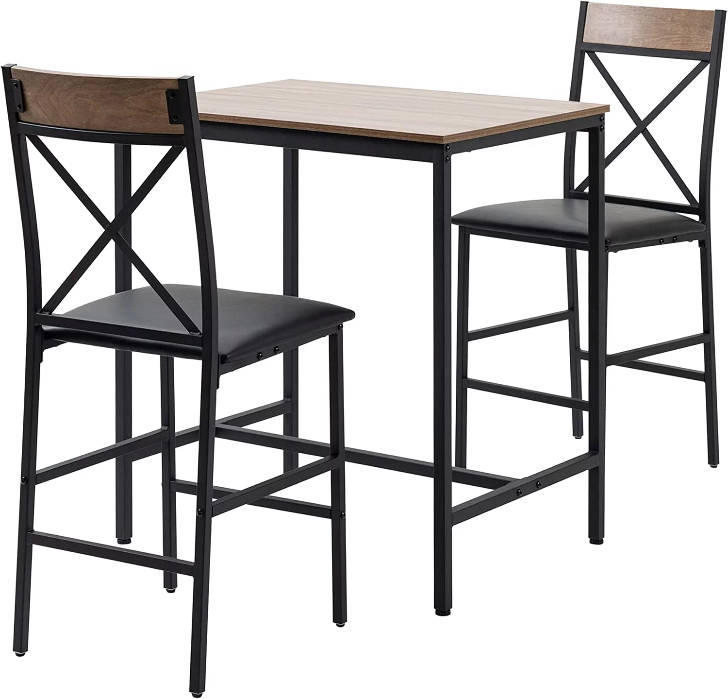 xrboomlife 3 Piece  Table and Chairs Set  Dining Table Set with PU Padded Stools and Steel Frame for Kitchen  Small Spaces  Brown