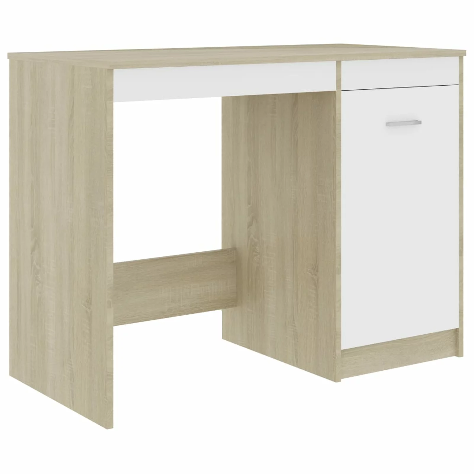 moobody Computer Desk with Storage Cabinet Chipboard Study Writing Desk Multifuctional Gaming Table White and Sonoma Oak for Home Office Furniture 39.4 x 19.7 x 29.9 Inches (W x D x H)