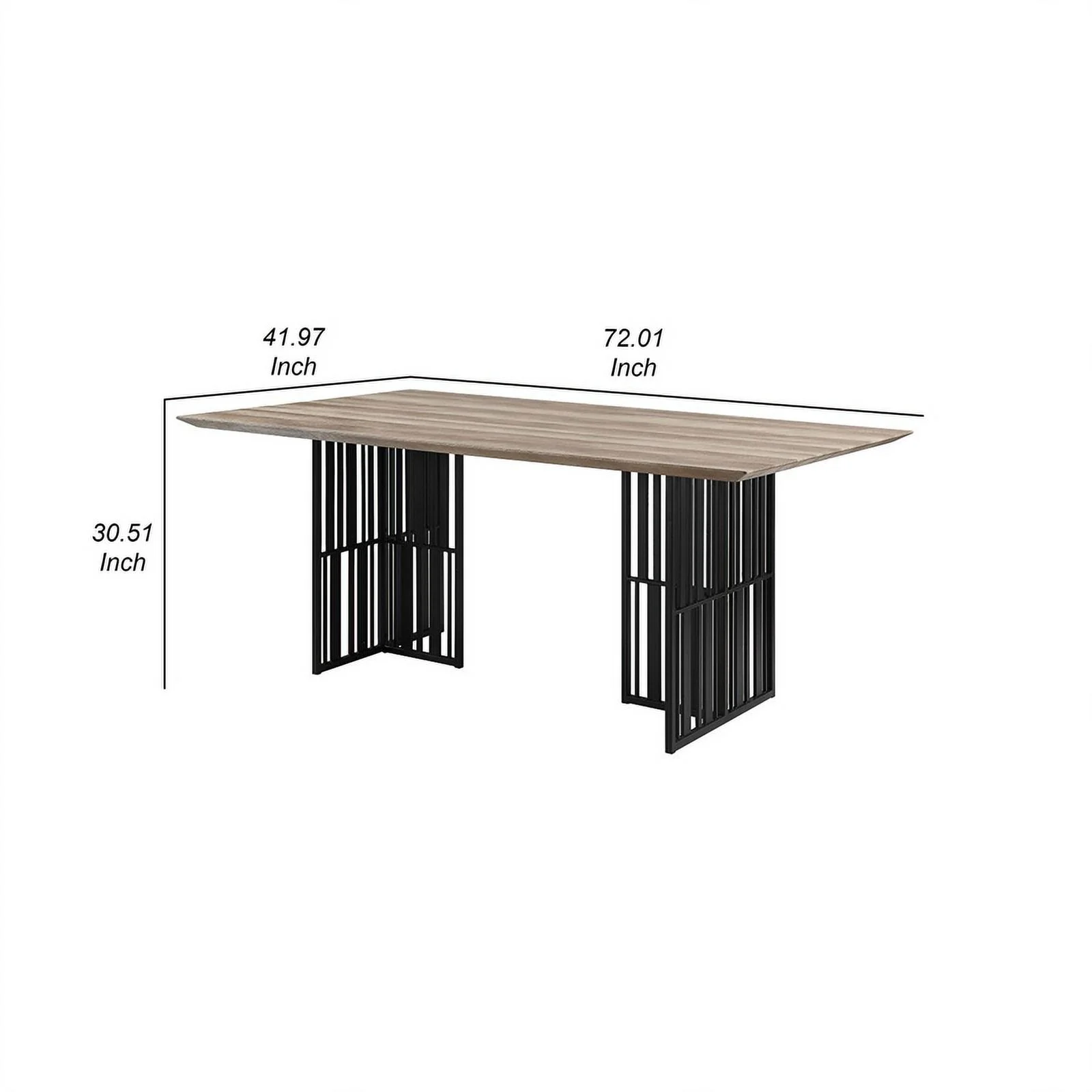 Nori 72 Inch Dining Table Distressed Brown Top Black Metal Slatted Base