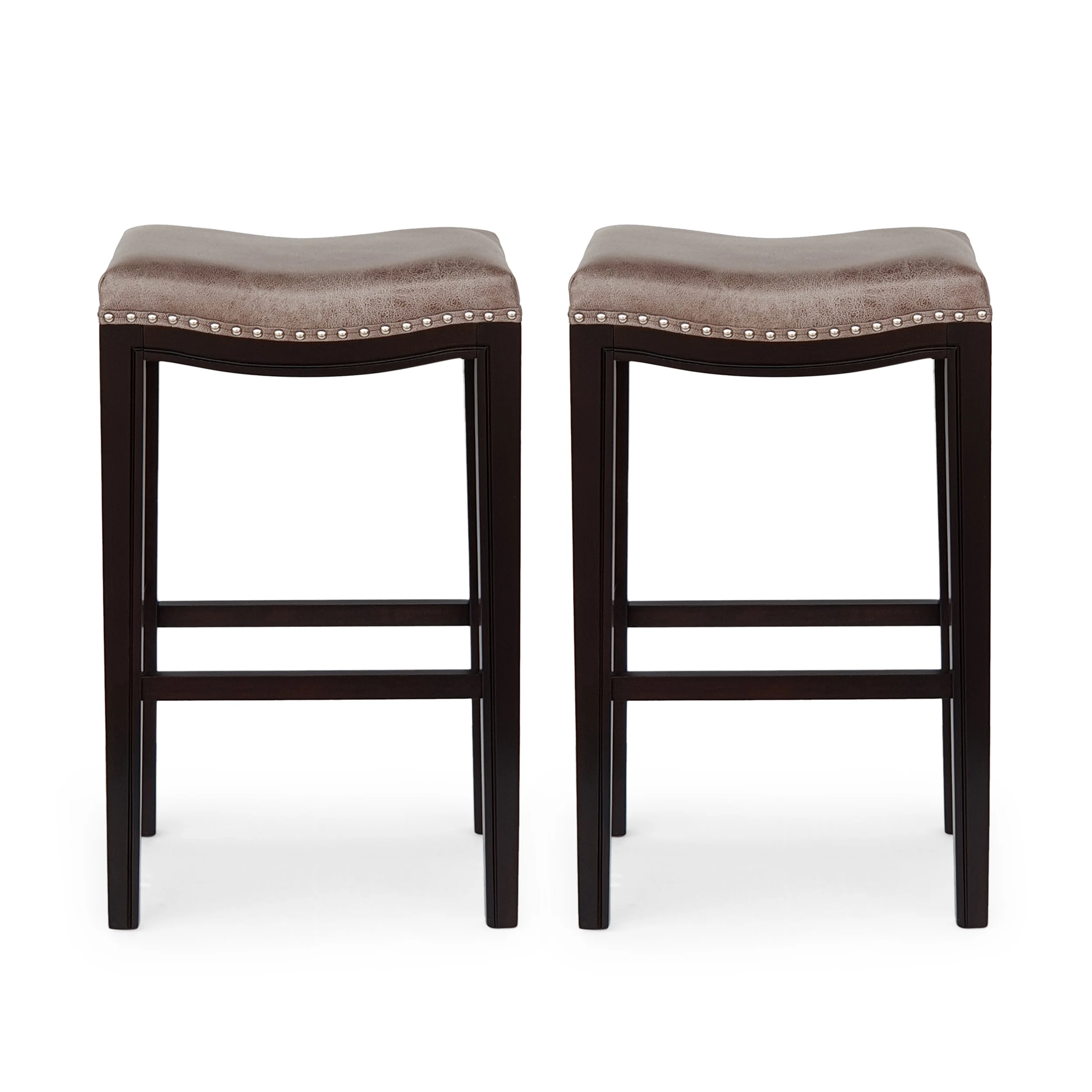 GDF Studio Carlsbad Contemporary Upholstered 30 Inch Backless Barstool with Nailhead Trim, Set of 2, Gray and Cappuccino Brown
