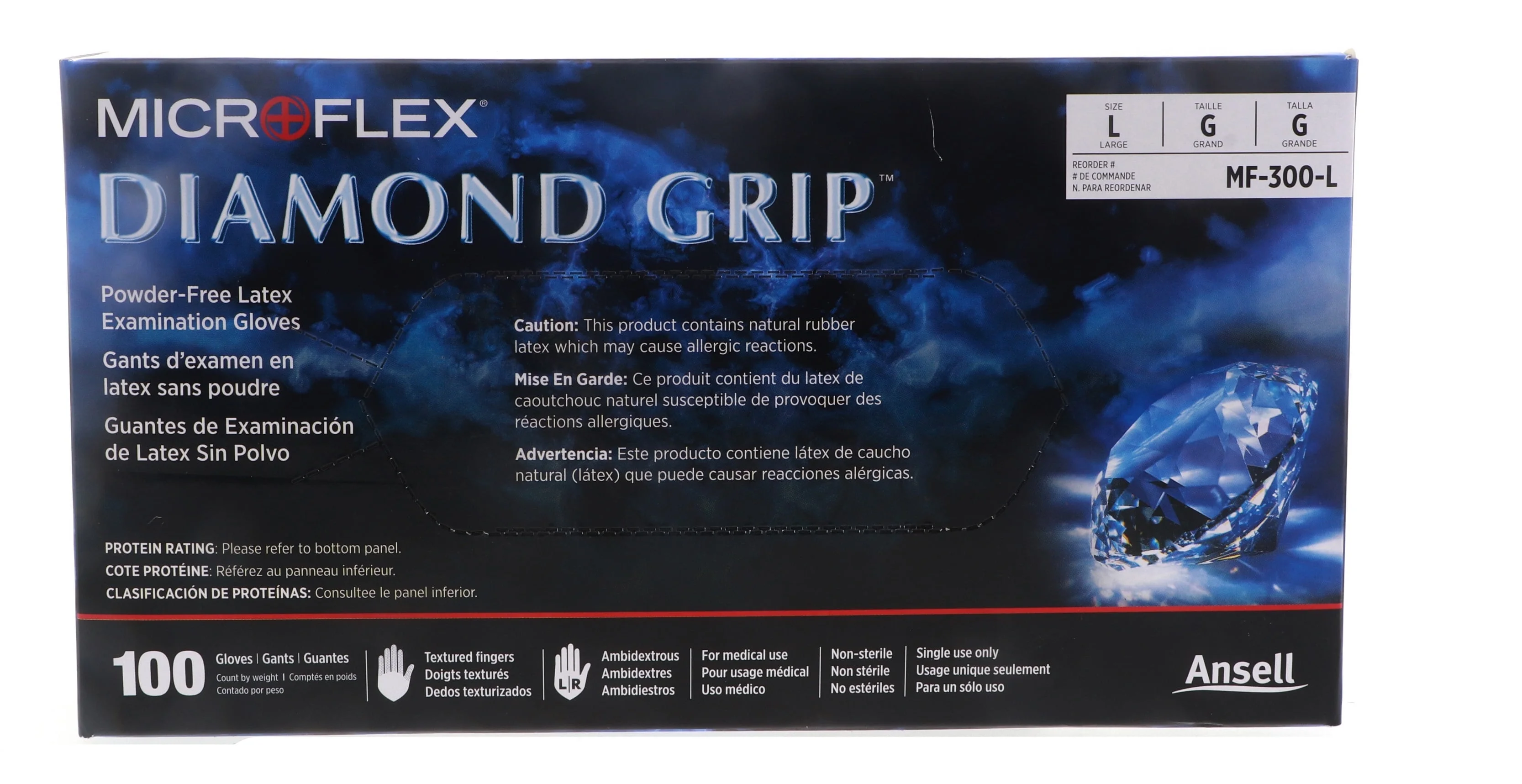 Microflex Diamond Grip Powder-Free Latex Examination Glove, Large, White (100pcs)