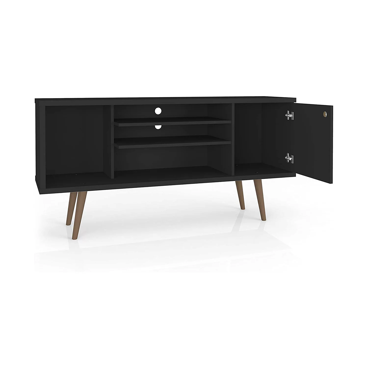 Manhattan Comfort Liberty 53 Inch Mid Century Modern TV Stand Table, Black