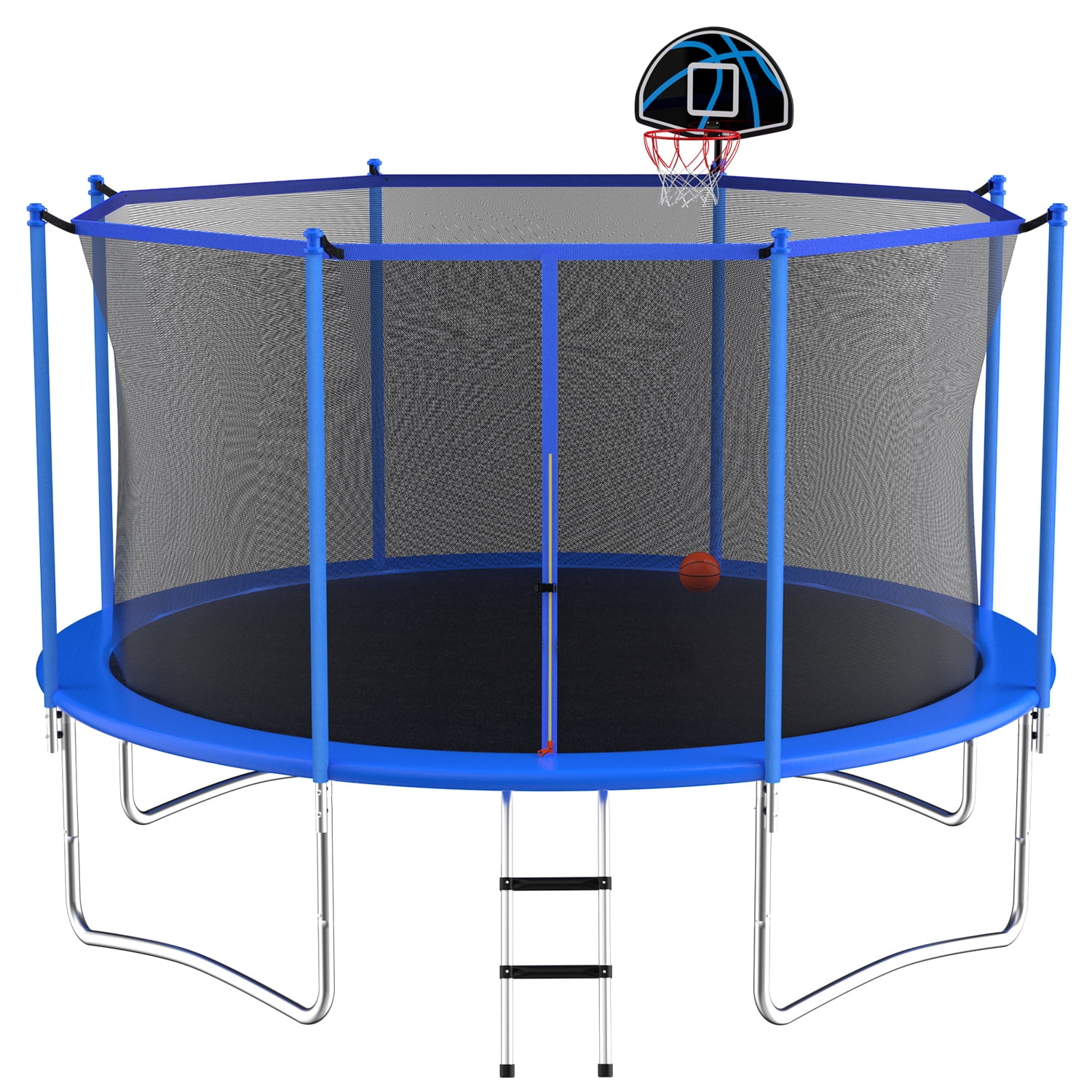 JJ JUJIN Outdoor Trampoline for Kids and Adults Trampoline with Basketballs Hoop and Safty Enclosure 10 Feet Blue
