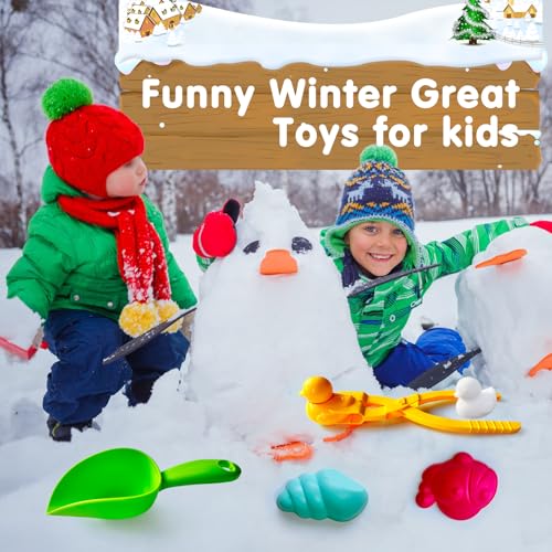 IELEK Winter Snowball Tool Kit for Kids with Handle for Snow Ball Maker Shapes Winter Outdoor Beach Toys Christmas Xmas Gifts for Kids with Snowball Launcher, Duck Snowball Maker, Animal Sand Molds