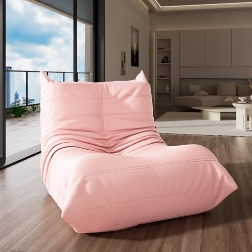 Morden Fort Big Bean Bag Chair for Adults, Faux Leather Bean Bag Sofa, Memory Foam Lounge Chairs with Ergonomic Design, Lazy Togo Chair for Living Room, Bedroom, Dorm, Office(Pink)