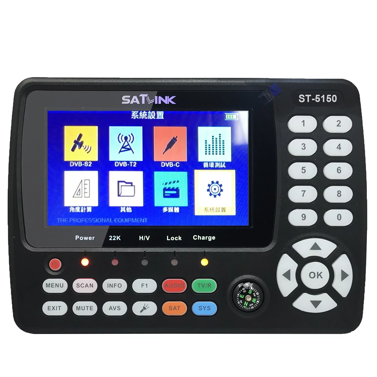 Dcenta St-5150 Dvb-/T2/C Combo Hd Satellite Tv Signal Finder Digital Handheld Signal Meter Satellite Finder H.265 Hevc Mpeg-4 4.3 Inch Tft Lcd Plug