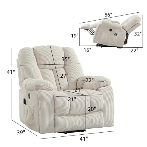 CANMOV Large Power Lift Recliner Chair with Massage, Heat, and USB for Elderly, Overstuffed Wide Recliners, Heavy Duty and Safety Motion Reclining Mechanism, Gray