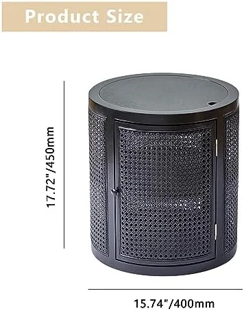 xrboomlife Rattan Round Coffee Table  Black 3 Tier Side End Table with Door  Small  Bedside Table for Home Living Room Bedroom Patio and Office Outdoor/Indoor (Black)