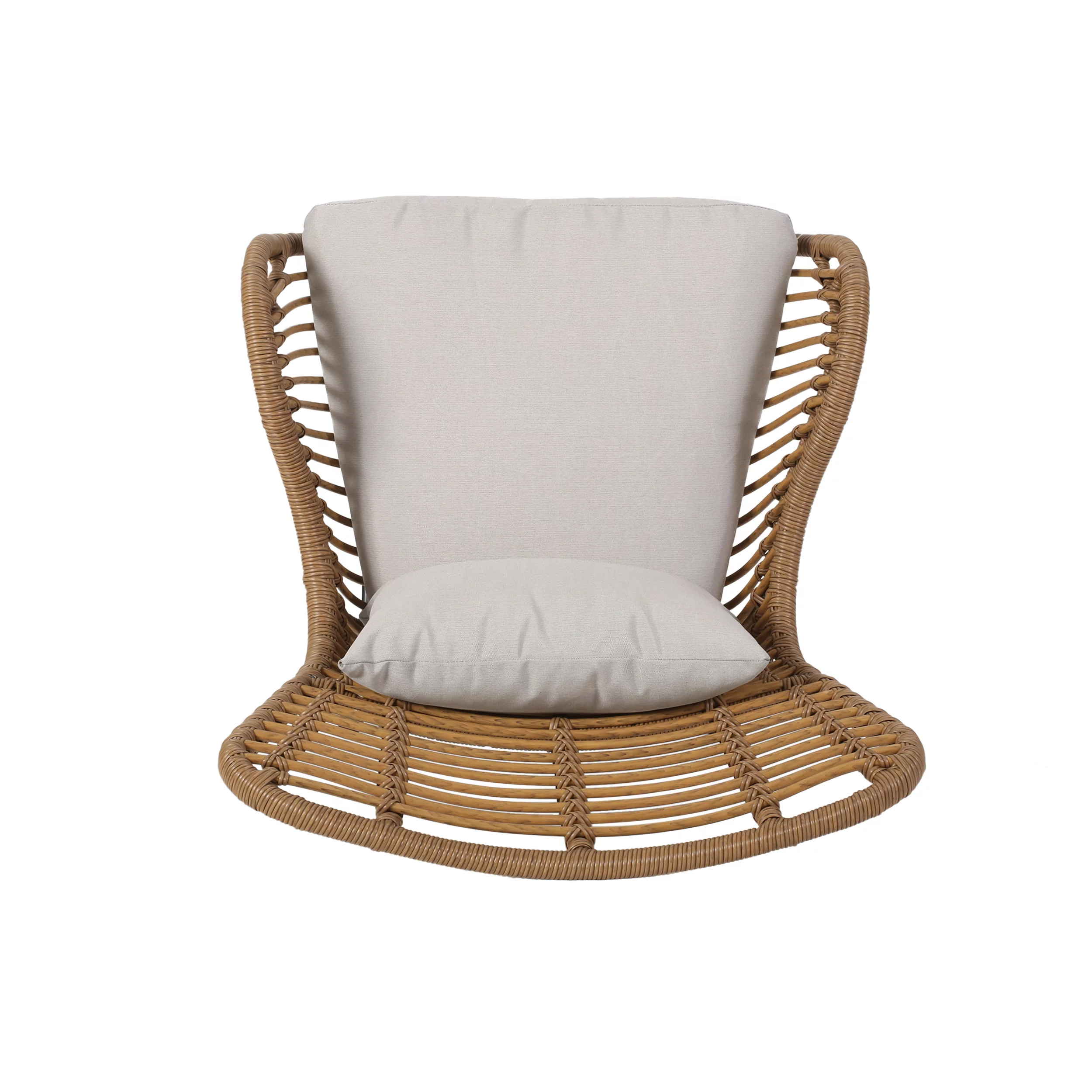 Noble House Marquwz Indoor Wicker Club Chairs with Cushions, Set of 2, Light Brown and Beige