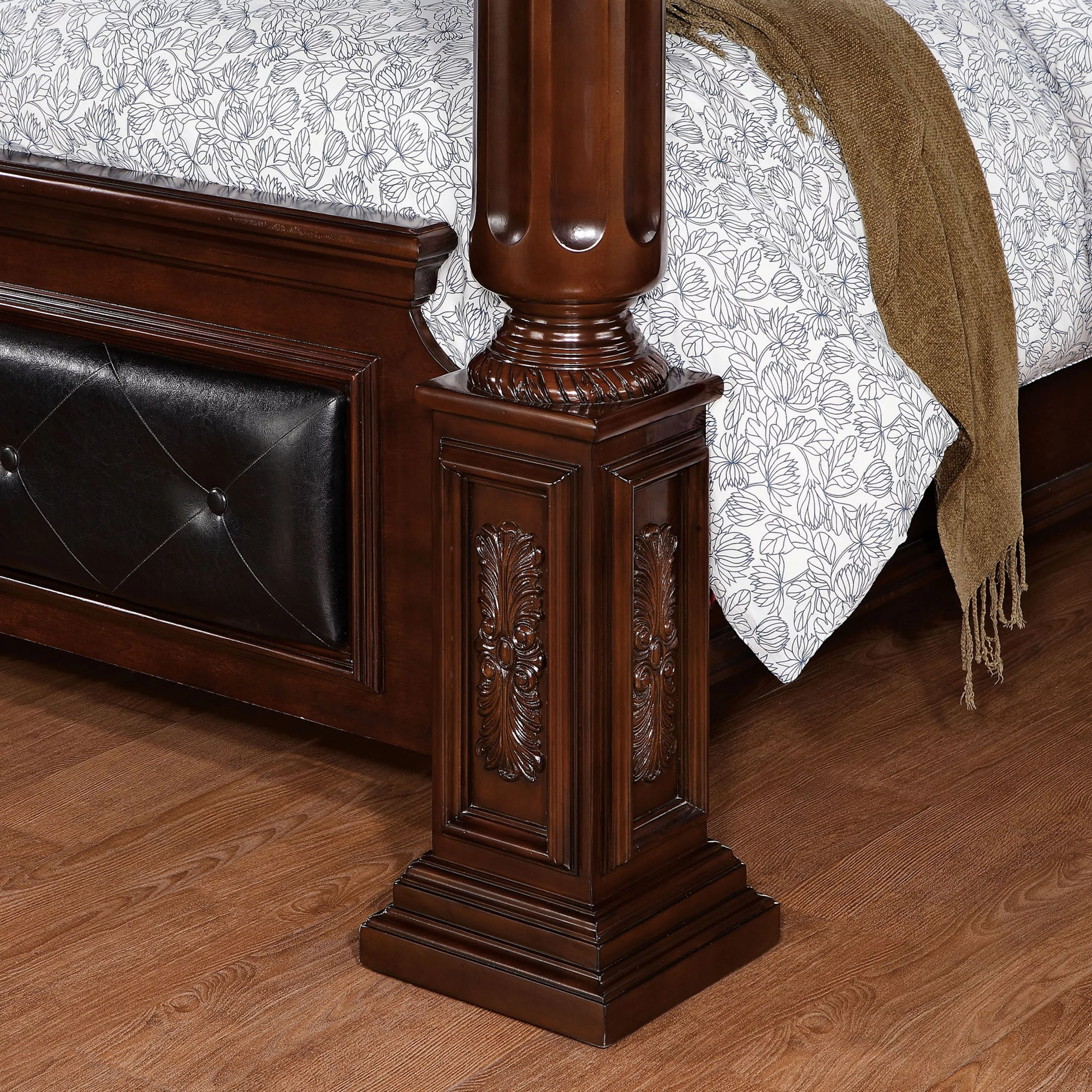 Furniture of America Arthur Canopy Bed, Queen, Brown Cherry