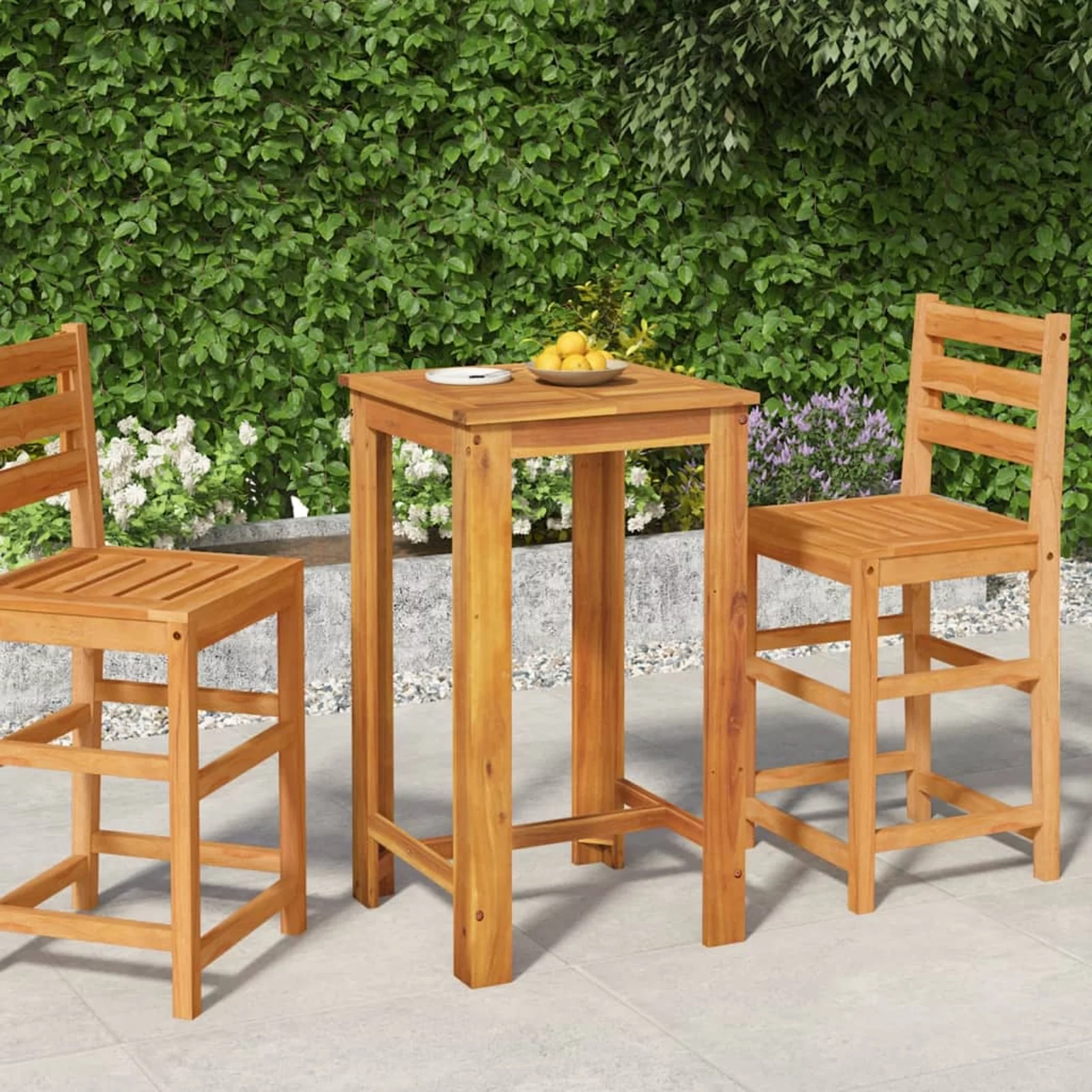 moobody Wooden Patio Bar Table with Slatted Tabletop, Acacia Wood Bistro Table for Garden Balcony Backyard Cafe Indoor Outdoor Furniture 23.6 x 23.6 x 41.3 Inches (L x W x H)