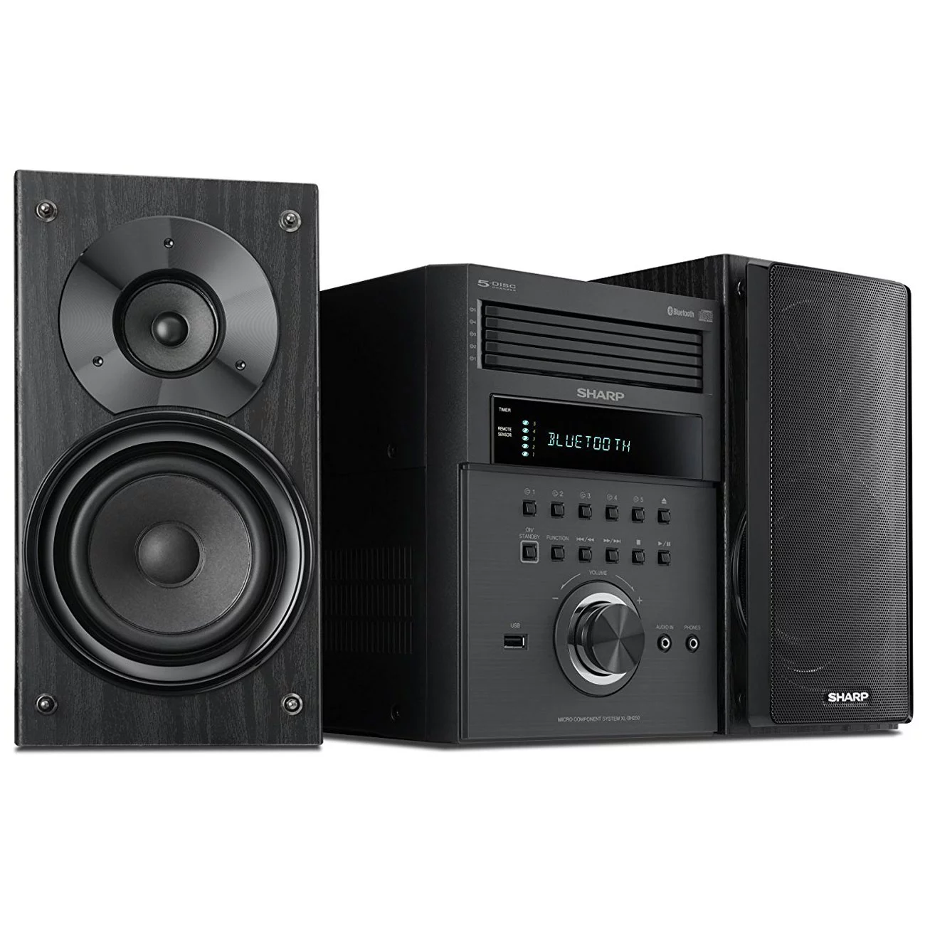 Sharp XL-BH250 Sharp 5-Disc Micro Shelf Executive Speaker System with Bluetooth, USB Port for MP3 Playback, AM/FM, Audio in for Digital Players