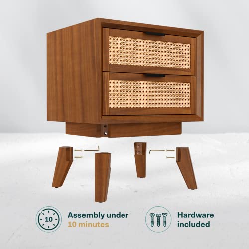 Bme Solid Wood Jasper Coffee Table with Storage, Accent Rattan Design, Good Choice for Living Room, Dark Chocolate