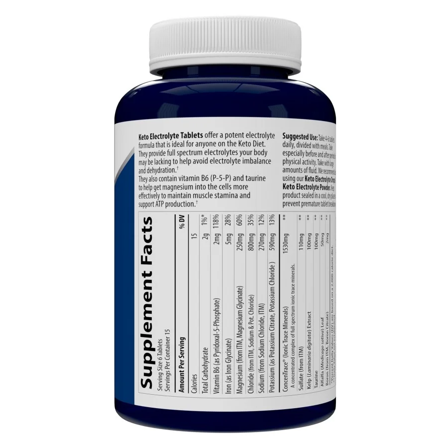 Trace Minerals Keto Electrolyte Tablets, for Dehydration, Muscle Cramps, Electrolyte Imbalance, Gluten Free, Vegan, 15 Servings
