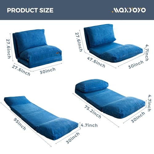 MAXYOYO Bean Bag Bed Folding Sofa Bed Floor Mattress for Adults, Extra Thick and Long Floor Sofa with Corded Washable Cover, Dark Grey, 30x95 Inch