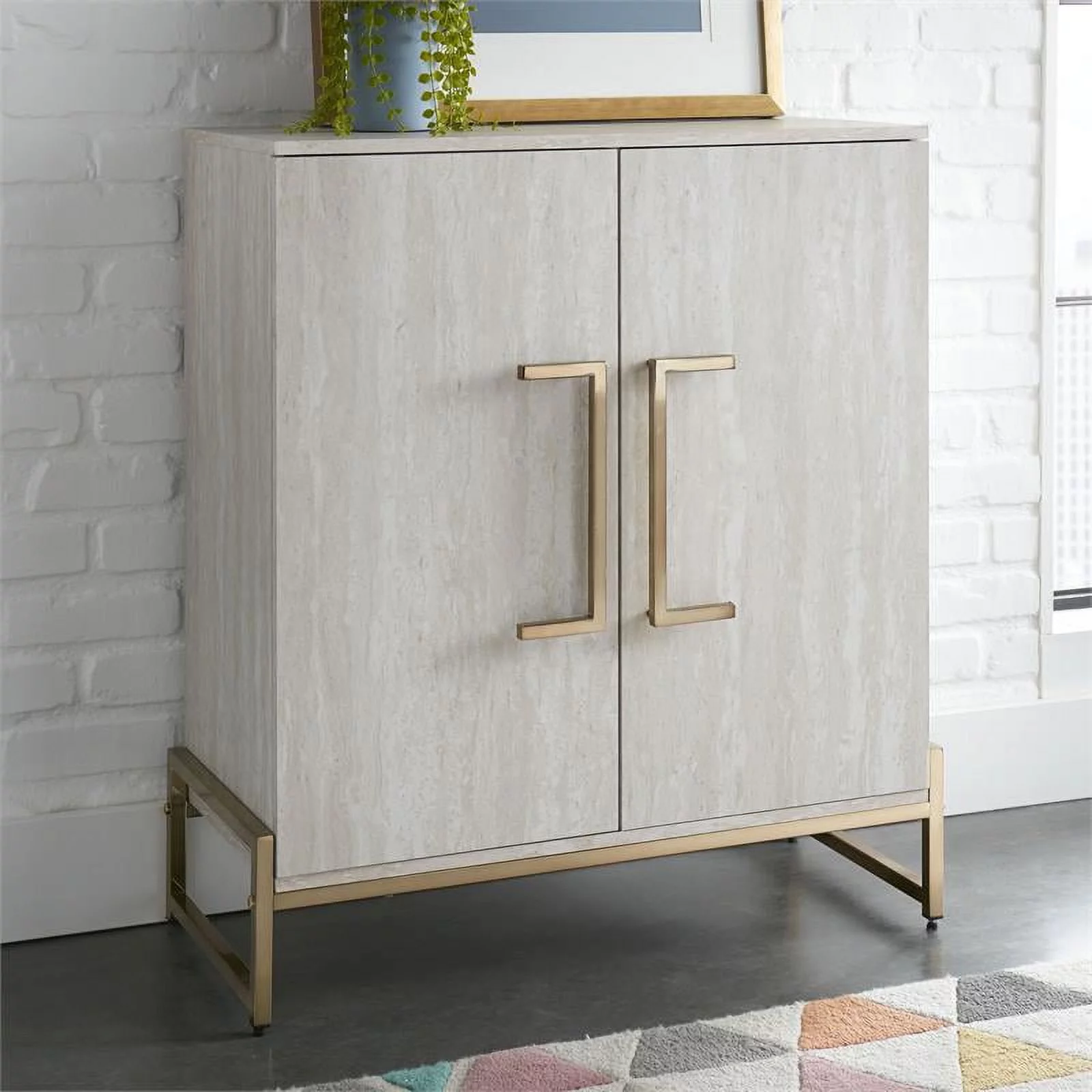 Steve Silver Larkin Faux Marble and Gold Metal Base Wine Cabinet