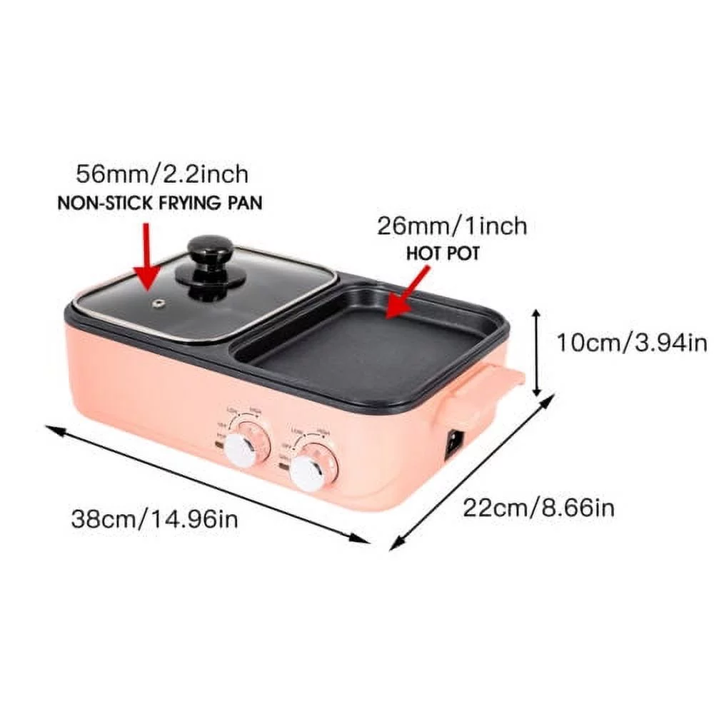 1500W 2in1 Electric Hot Pot Non-Stick Korean BBQ Plate Pan Shabu Grill Barbecue