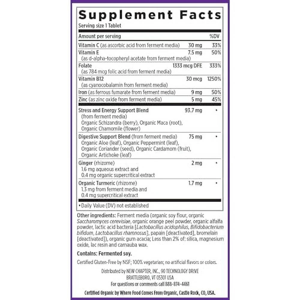 New Chapter Iron Supplement, Whole-Food Fermented Iron Complex Made with Organic Vegetables & Herbs + One Daily Non-Constipating Dose- 60ct, 2 Month Supply