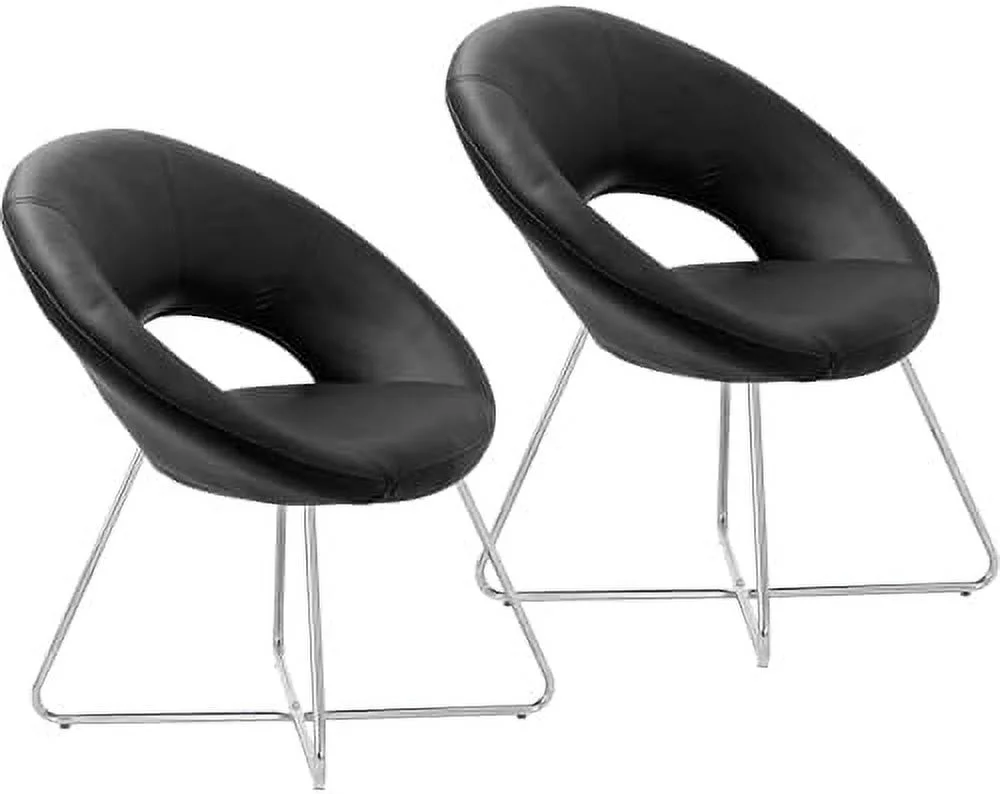 KBANZIBIU PU Leather Accent Chairs Set of 2  Circle Vanity Chair  Modern Accent Chair with Chrome Steel Legs  Makeup Chair with Back  Beauty Chair for Makeup Living Room Bedroom 2 PCS  Bl