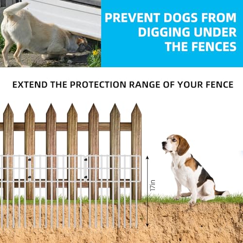 25 Panels Garden Fencing Animal Barrier, 17in (H) X 27ft (L) Dog Dig Fence Barrier, 1.25in Gap Rustproof Metal Stakes Decorative Garden Fence, Ground Defense Border Fence for Outdoor, Yard, Patio