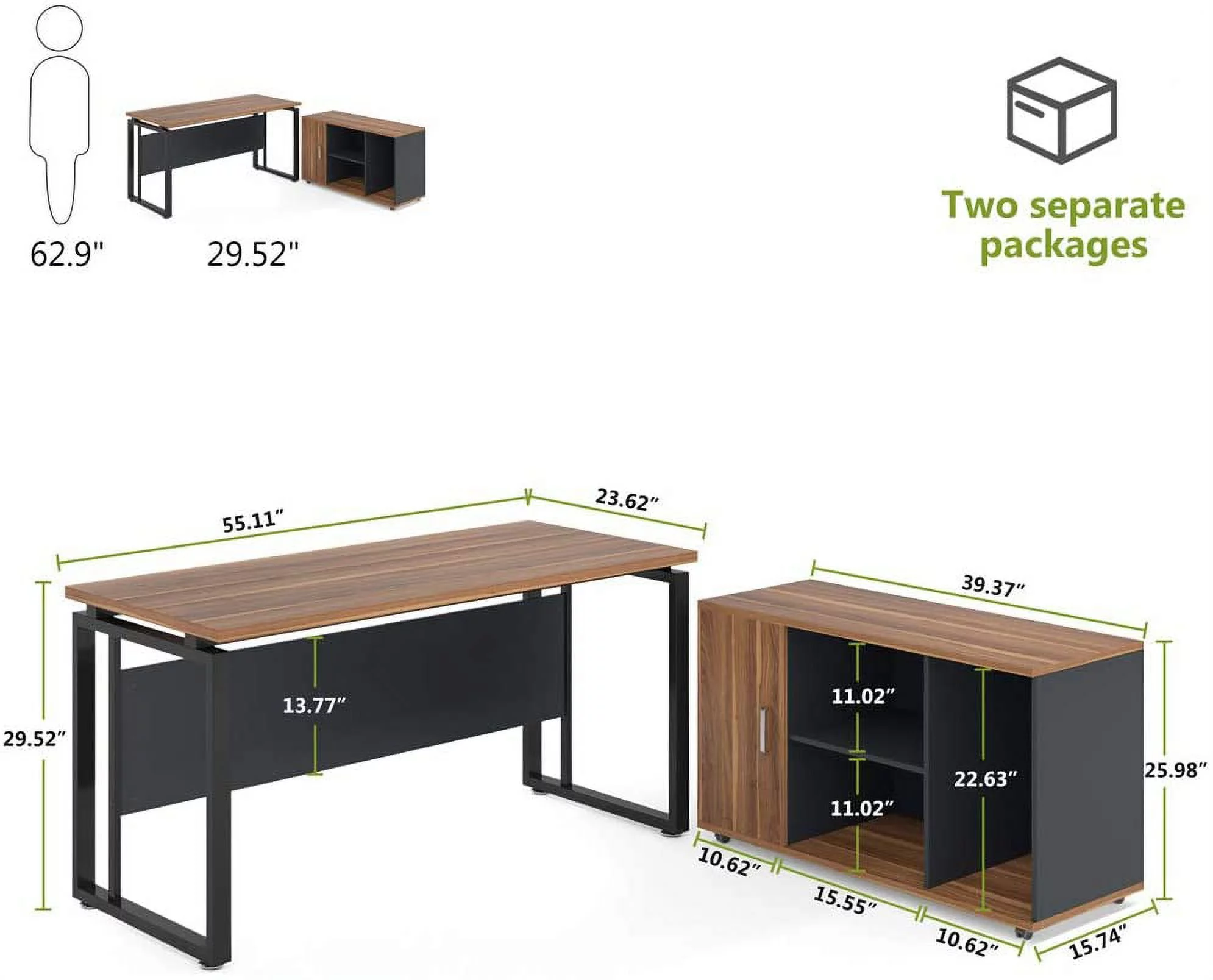 Tribesigns L-Shaped Computer Desk, 55 inch Executive Desk Business Furniture with 39” File Cabinet