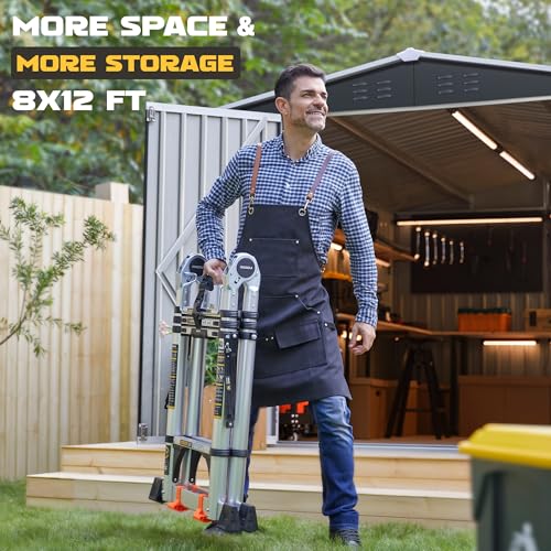 Polar Aurora 8 x 12 FT Outdoor Storage Shed, Metal Garden Shed with Updated Frame Structure, Tool Sheds for Backyard Garden Patio Lawn Black