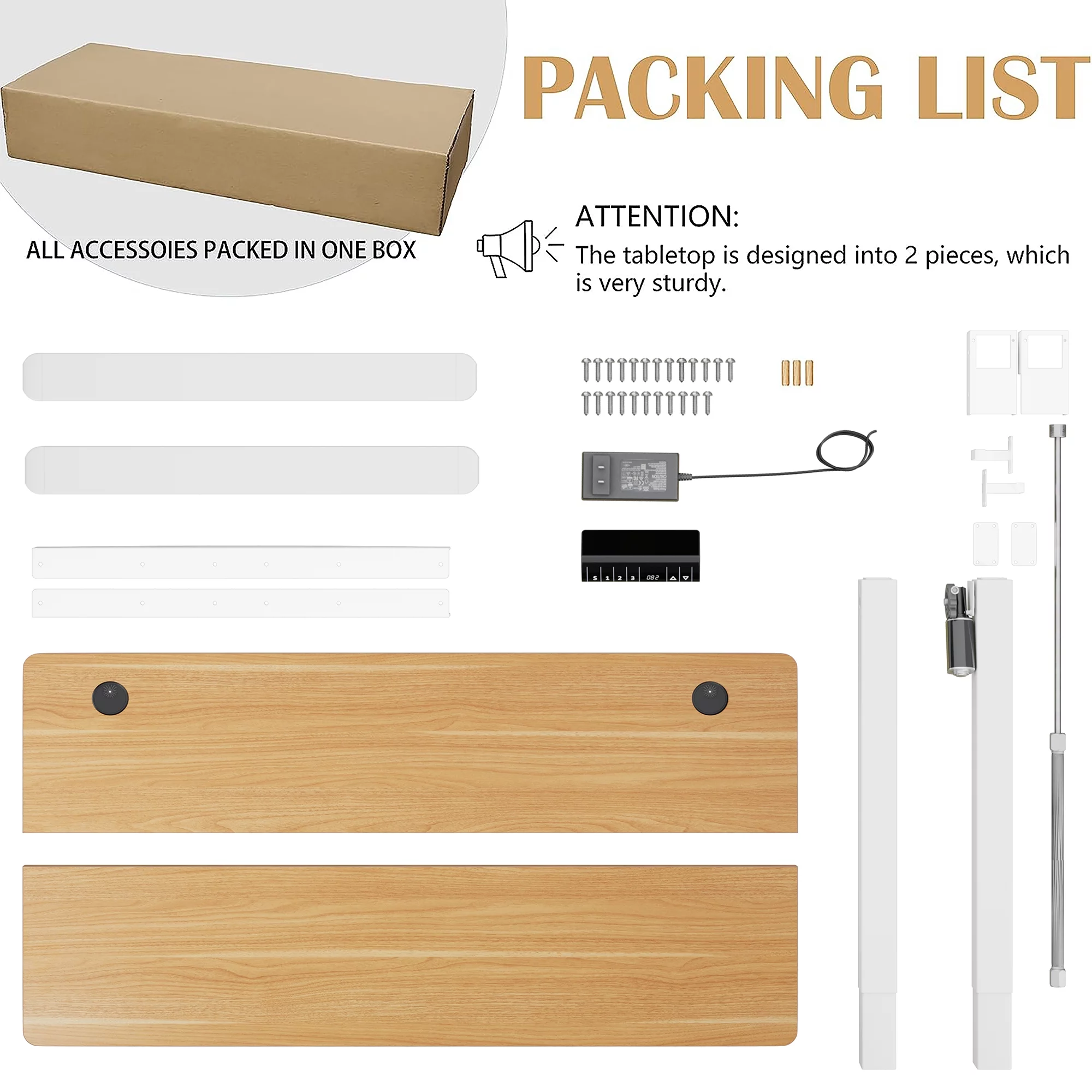 Walsunny Electric Height Adjustable Standing Home Office Desk 63 x 24 Inches Splice Board White Frame/Yellow Top